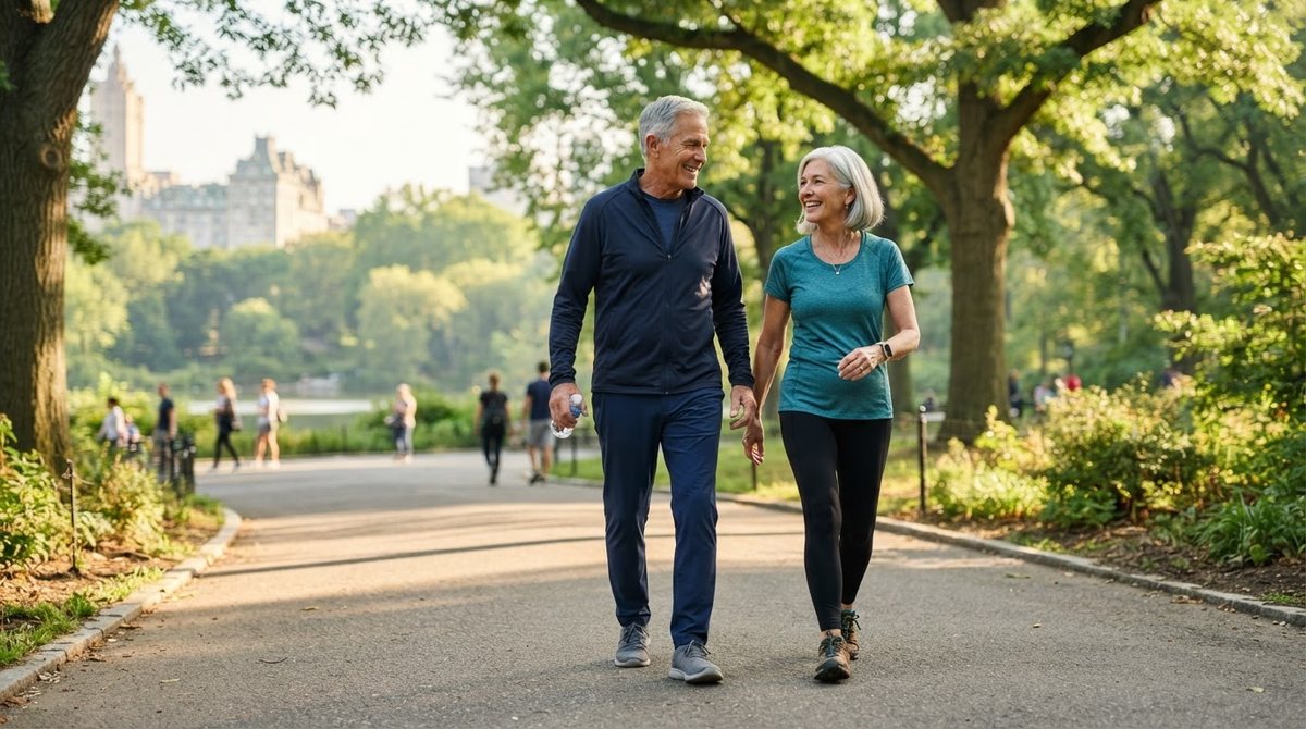 Casal caminhando em um parque